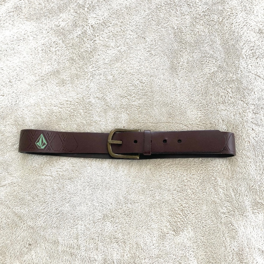 Volcom Stone Brown Leather Belt Aqua Logo Small